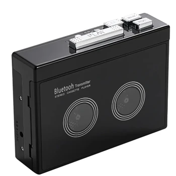 1 бр. черен ретро стерео кассетный плеър, черен пластмасов музикален аудио с автоматично реверсом с Bluetooth
