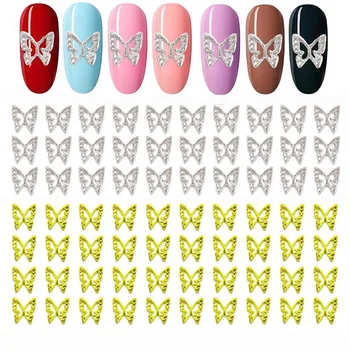 10шт Златни Сребърни висулки-пеперуди за нокти 3d окачване-пеперуди за нокти 9 мм * 9 mm Метални висулки-пирони за акрил за декорация на нокти с моите ръце