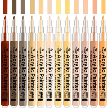 12 Бр маркери химикалки в цвета на кожата, 0,7 мм, с много тънък фитил, Акрилни връхчета в цвета на кожата за рисуване върху камъни, плочки, Стъкло, Керамика