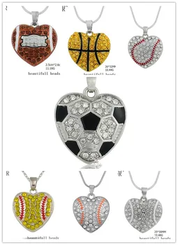 1бр Планински кристал, Баскетбол, Бейзбол, Футбол колие колие във формата на сърце бижута подаръци