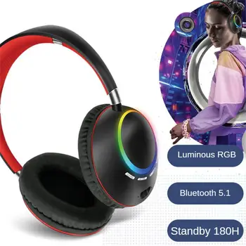 AKZ-k55 опция Bluetooth слушалка RGB Безжични слушалки с ниска латентност, меки слушалки, подкрепа TF карта, Сгъваема светещ слушалки