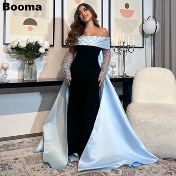 Booma, черни, Сини вечерни рокли на Русалка с деколте лодка, дамски официални рокли с пайети и влак, рокля за бала в Саудитска Арабия