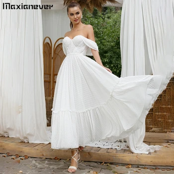 Maxianeve Рокля на булката трапецовидна форма, Сексуална Сватбена рокля с дължина до щиколоток, без ръкави, с отворен гръб, Винтажное, с отворен гръб