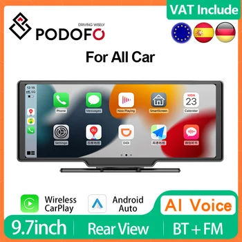 Podofo Wireless CarPlay Универсален Автомобилен Радиоприемник 9,3 инча, Мултимедиен Плейър, Безжичен Dvr Android, Видеорекордер с докосване на екрана