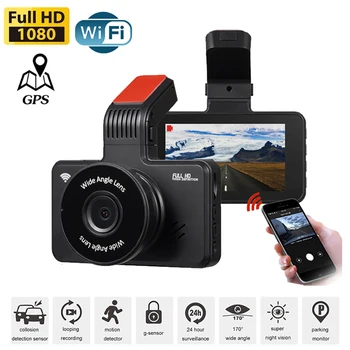Автомобилен Видеорекордер WiFi Full HD 1080P видео Рекордер за обратно виждане Камера за кола Видеорекордер за Нощно Виждане Авторегистраторы един dashcam GPS Автомобилни Аксесоари