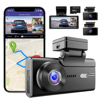 Видеорекордер 5K 1080P, IR камера за нощно виждане, Автомобили автоматична камера, Вграден Wi-Fi, GPS, детекция на движение, канал 3, широк зрителен ъгъл от 150 градуса