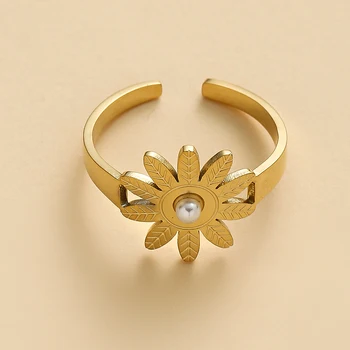 Винтажное пръстен с Подсолнухом от неръждаема стомана За жени, Модерно Позлатените Регулируем Пръстен с Перли, за да Създадете Вечерни Сватбени бижута, подарък