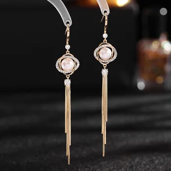 Високо качество на обеци-карамфил с естествени перли индивидуална геометрична форма за жени, модни бижута (DJ2448)
