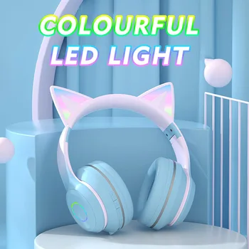 Градиент на led осветление от серията Cat ear, безжична Bluetooth слушалка