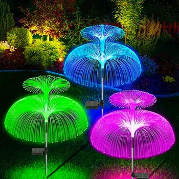 Двойна Слънчева светлина под формата на медузи, 7 цвята, Слънчеви градински фенери, led оптични светлини, Външна водоустойчива декоративна лампа за косене на трева, двор