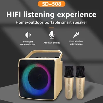 Домашно Караоке RGB Light Center Аудио 10 W Bluetooth BT5.0 Говорител HiFi Звук Семейна Детска Караоке-машина С 2 Безжични Микрофони