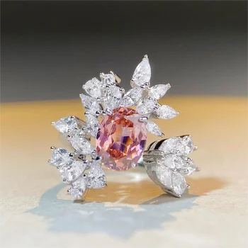 Модни Цветни пръстени с цирконии Овални диаманти, Годежни пръстени от сребро 925 проба, Пръстени с Цирконии за жени, Безплатна доставка