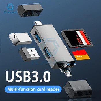 Мултифункционален четец на карти USB 3.0 с високоскоростен пренос на данни, универсален за мобилни телефони, компютри, устройства Type-C, четец на карти SD TF