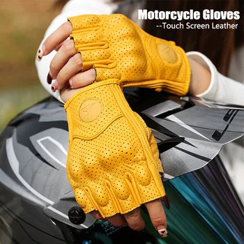 НОВИ Летни Ръкавици Мотоциклетни Мъжки, Дамски Ръкавици без пръсти С твърди Ставите на Пръстите Кожени Велосипед МТВ Състезателни Ръкавици за езда предпазни средства