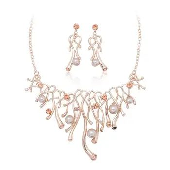 Перлена огърлица, обеци, дамски верига на ключицата от две части, модни аксесоари, универсални