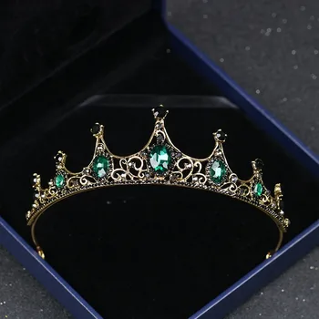 Реколта диадема в стил барок, нов сплав, диадема с зелен диамант, благородна и елегантна диадема принцеса рожден ден, кристален диадема