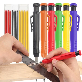 Твърди строително дърводелски механичен молив с острилка ви, Ветроходство, дизайн, 3 цветни плотницких молив с дълга глава, канцеларски материали