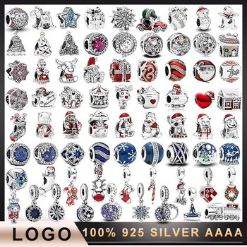 шарм 7 от 100% 925 сребро, Класическа Коледна колекция, мъниста, Чар, оригинален дизайн, гривна, модел 1: 1 с логото на